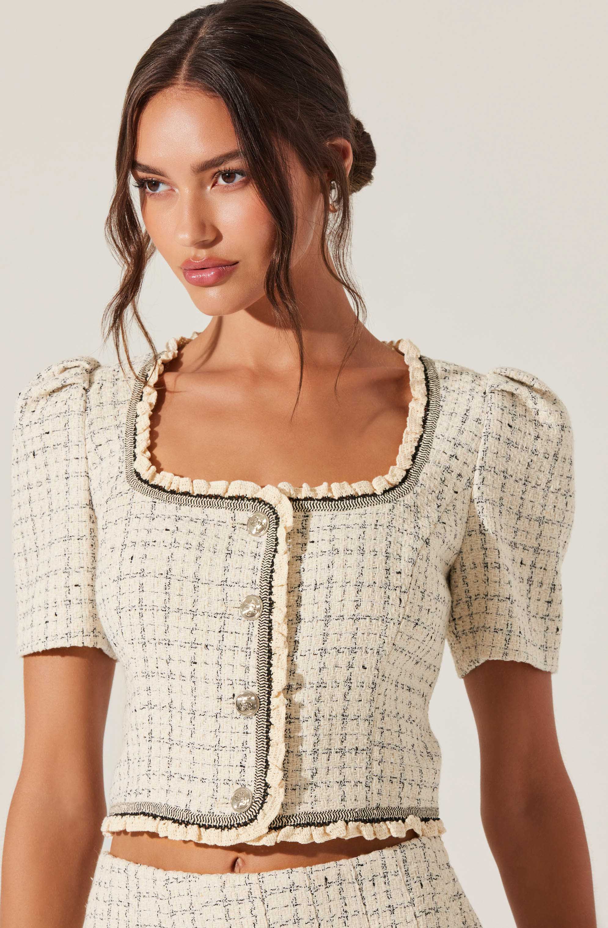 astr the label Zoela Contrast Trim Tweed Jacket