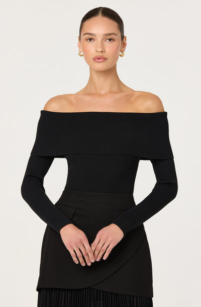 Lidia Ribbed Off Shoulder Sweater