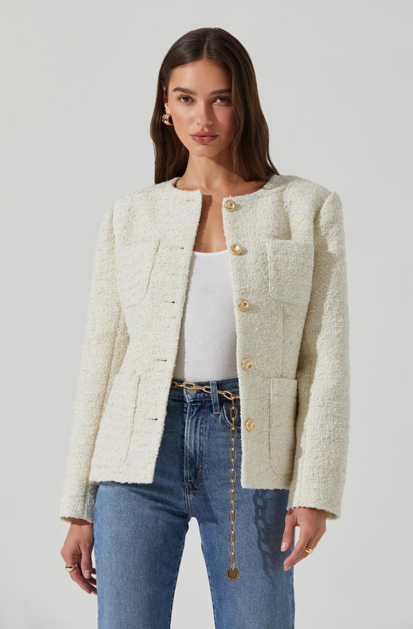 Sarae Collarless Tweed Jacket - ASTR the Label