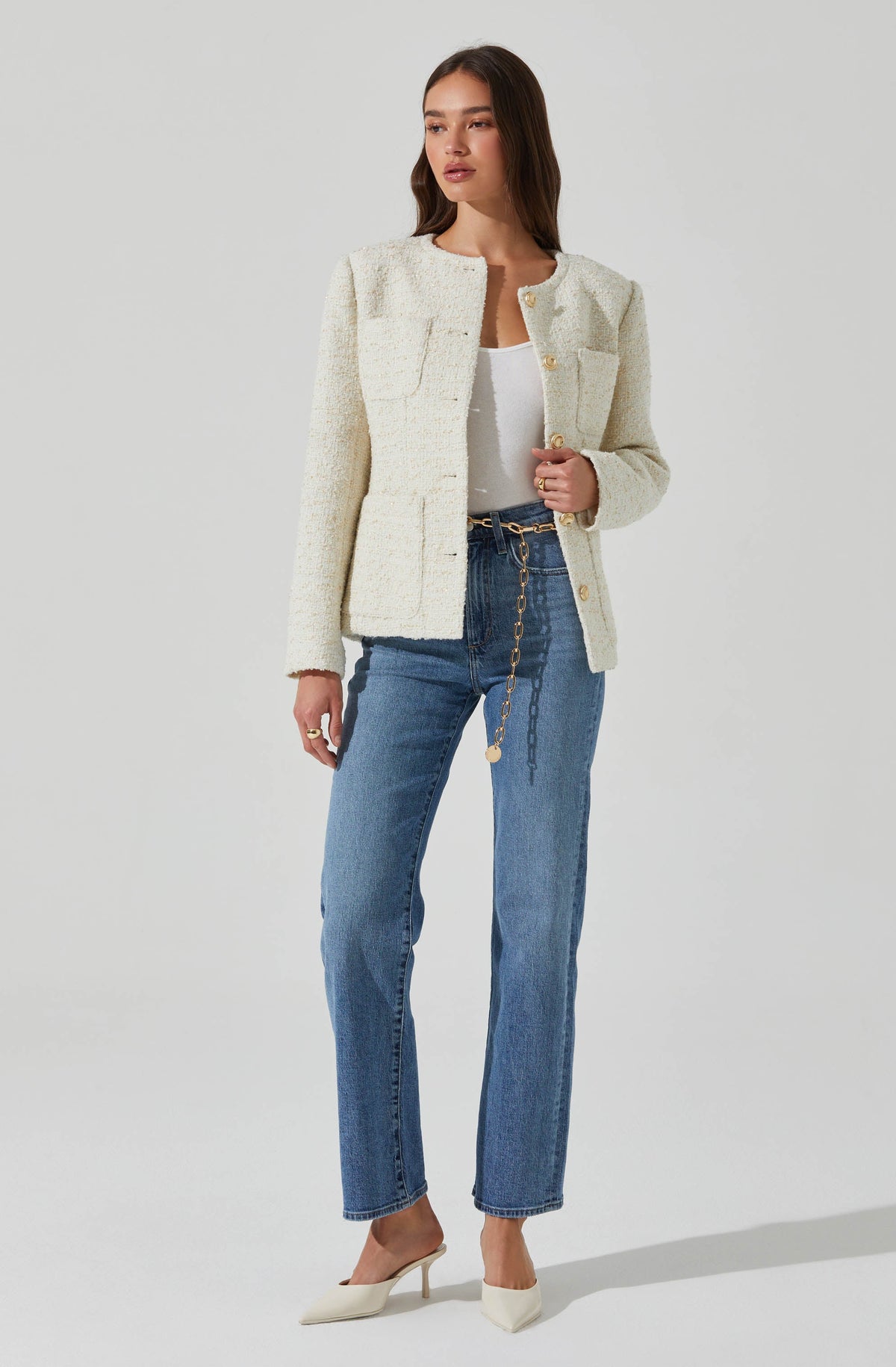 ジャケット ASCLO Denim Tweed No Collar Jacket (2color) ASCLO Denim Tweed No Collar Jacket (2color)