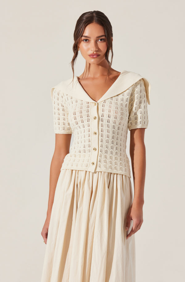 Analissa Pointelle Sailor Collar Cardigan - ASTR the Label