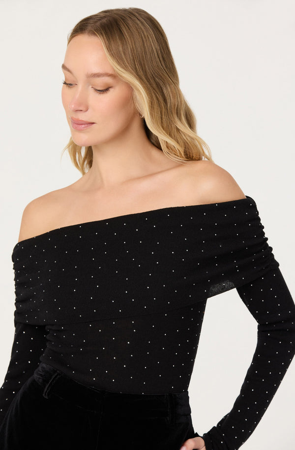 リンカブル　スパンコールtops Kylin Off Shoulder Rhinestone Sweater - ASTR the Label