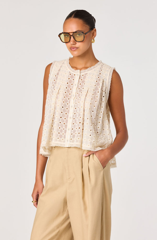 Alisa Embroidered Eyelet High-Low Top - ASTR the Label