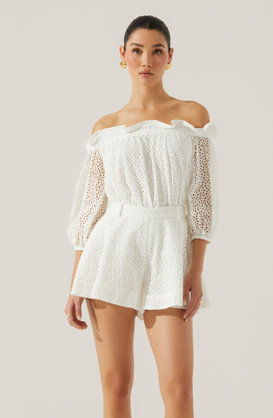 Ameri OFF SHOULDER LACE LIKE ROMPERS タグ付 my closet / OFF SHOULDER LACE LIKE ROMPERS SBK