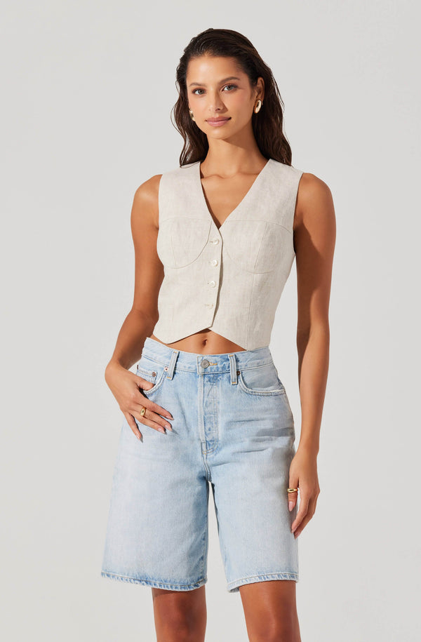 Ossa Linen Cropped Vest - ASTR the Label