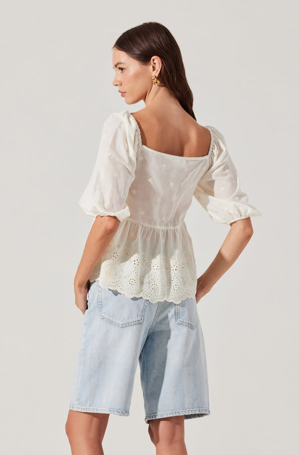 Ezmae Embroidered Tie-Front Top - ASTR the Label