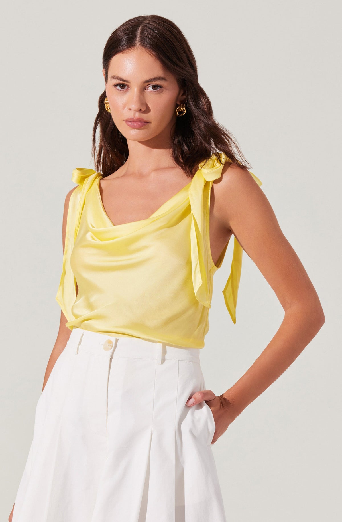 Allexina Satin Cowl Neck Top