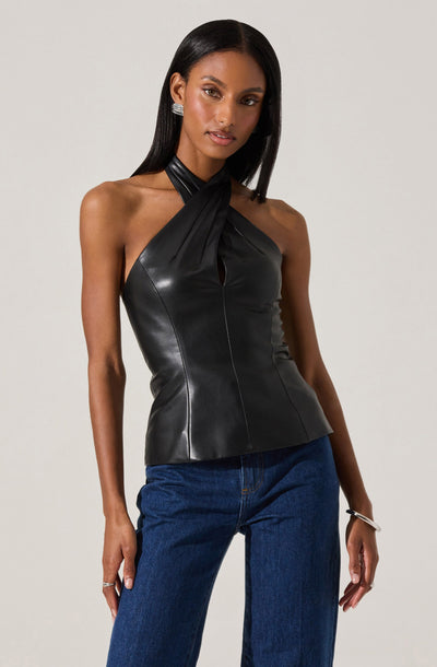 Yaritza Faux Leather Crossover Top