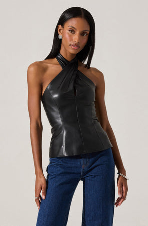 Yaritza Faux Leather Crossover Top - ASTR the Label