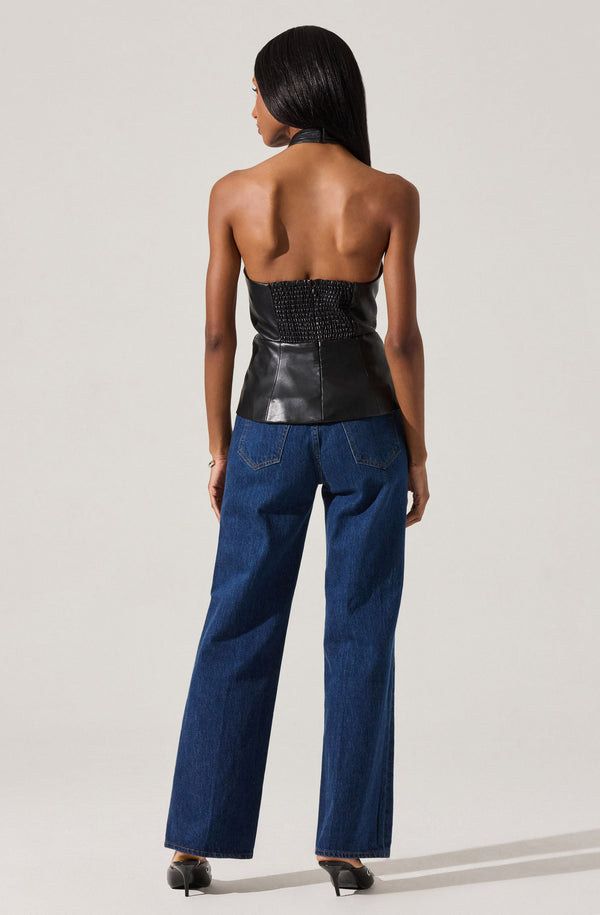 Yaritza Faux Leather Crossover Top - ASTR the Label