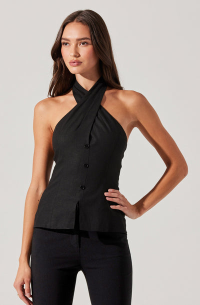 Yaritza Crossover Linen Blend Vest