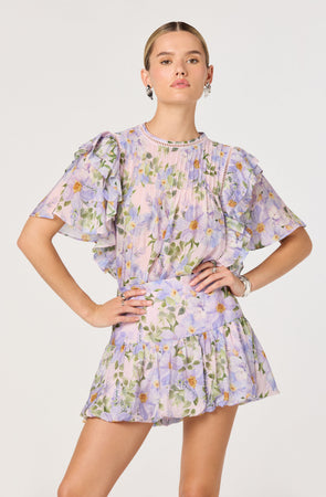 Kinley Floral Flutter Sleeve Ruffle Top - ASTR the Label