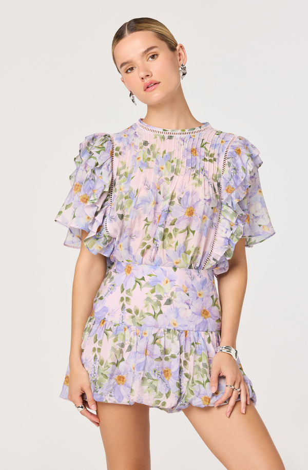 Kinley Floral Flutter Sleeve Ruffle Top - ASTR the Label Kinley Floral Flutter Sleeve Ruffle Top - ASTR the Label