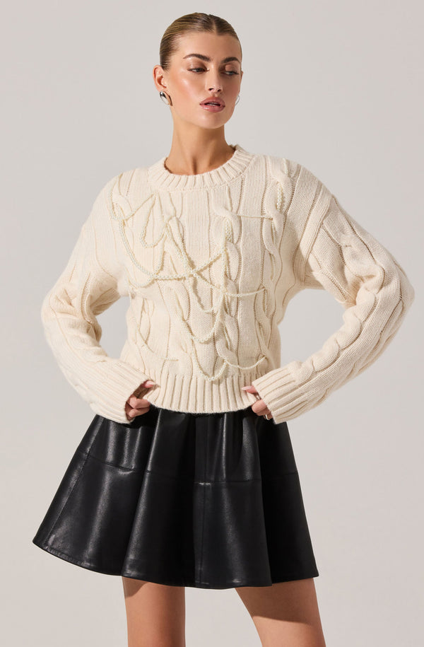 pono1121 chesty pearl×bijou knit Pennina Pearl Embellished Cable Sweater - ASTR the Label
