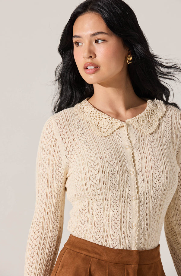 Ottilie Pointelle Crochet Collar Cardigan - ASTR the Label