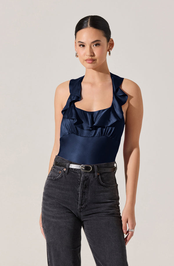 Morrigan Satin Ruffle Halter Top - ASTR the Label