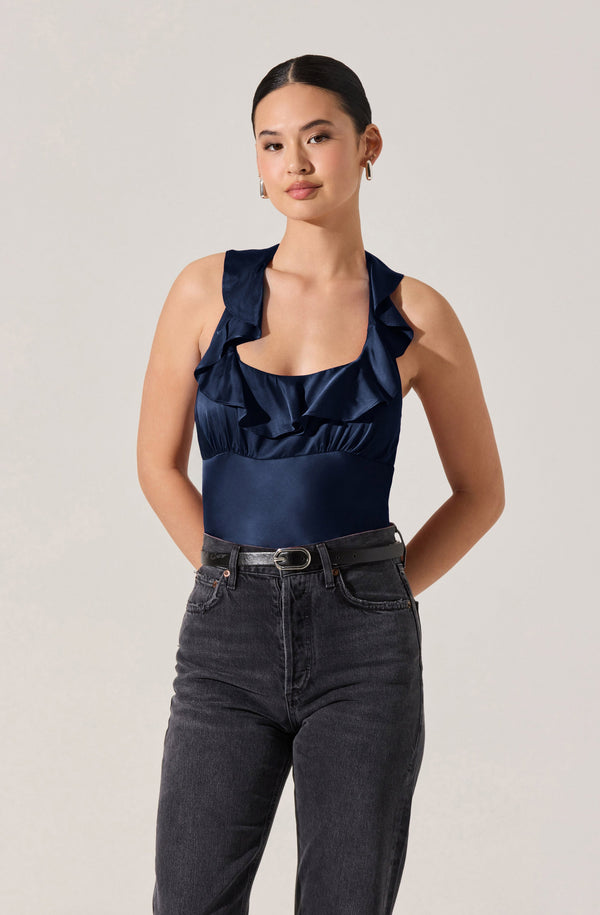 Morrigan Satin Ruffle Halter Top - ASTR the Label