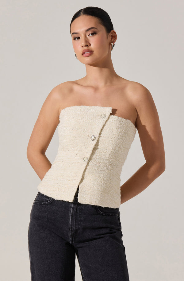 Moina Asymmetrical Strapless Tweed Top - ASTR the Label