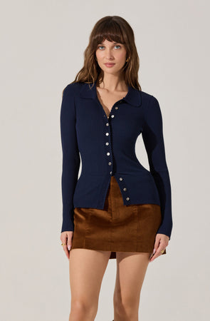 Keren Collared Ribbed Knit Cardigan - ASTR the Label
