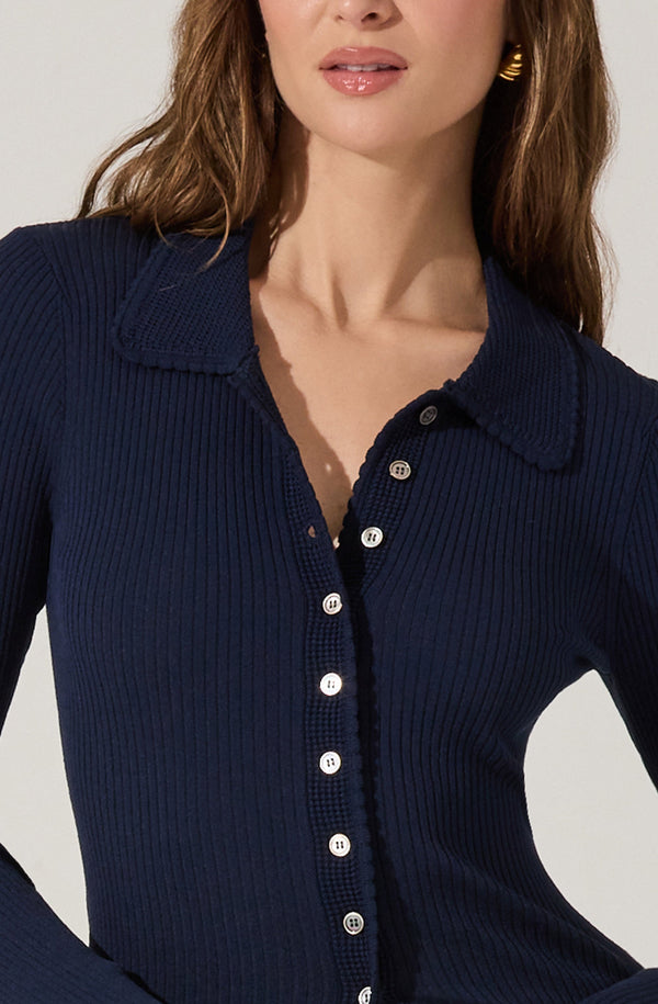 Keren Collared Ribbed Knit Cardigan - ASTR the Label