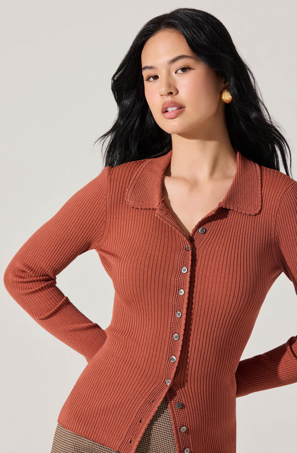 Keren Collared Ribbed Knit Cardigan - ASTR the Label