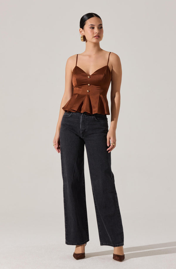 Paislee Satin Pleated Peplum Top - ASTR the Label