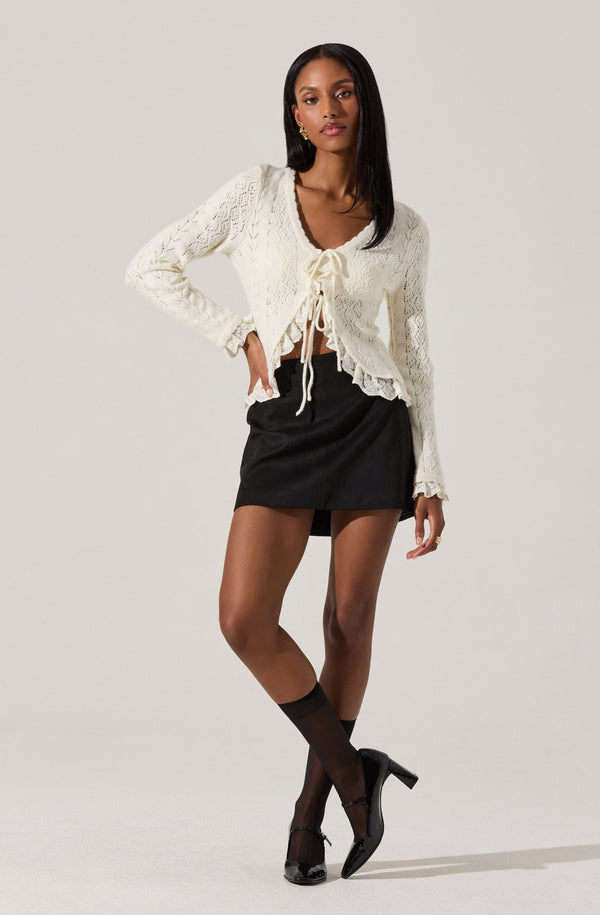 Lacey Pointelle Tie-Front Cardigan - ASTR the Label Lacey Pointelle Tie-Front Cardigan - ASTR the Label