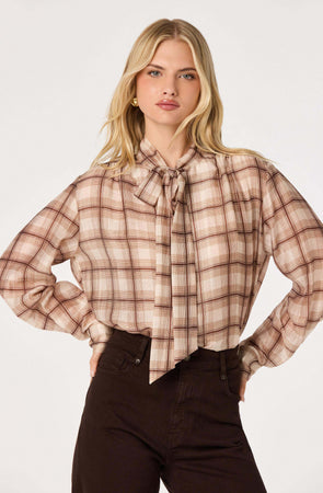Mabry Plaid Tie-Neck Blouse - ASTR the Label