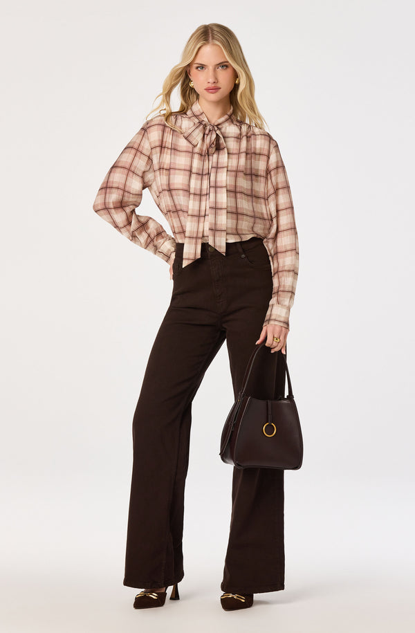 Mabry Plaid Tie-Neck Blouse - ASTR the Label