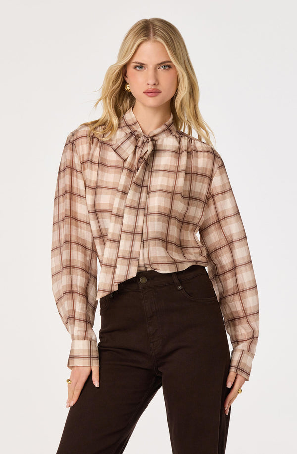 Mabry Plaid Tie-Neck Blouse - ASTR the Label