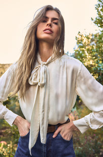 Mabry Satin Bow Tie Top - ASTR the Label
