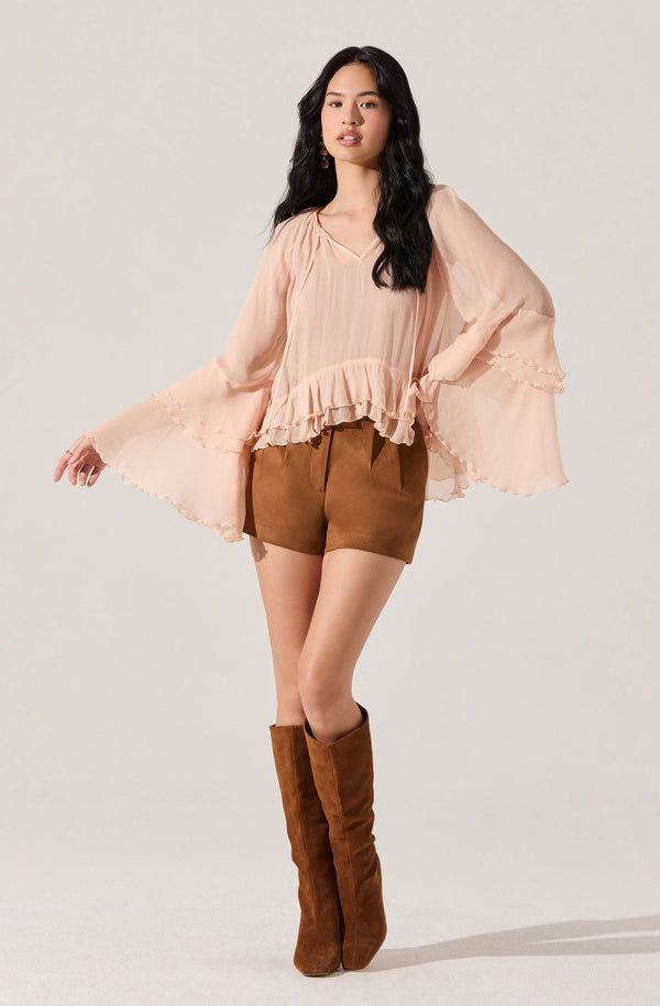 Margaery Sheer Ruffle Peplum Top - ASTR the Label