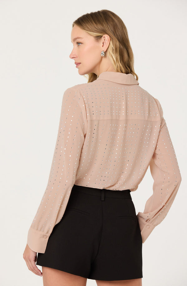 Cristal Semi-Sheer Rhinestone Shirt - ASTR the Label