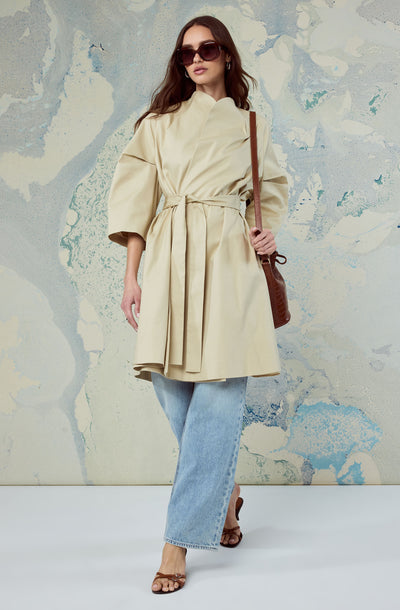 Kaylin Collarless Wrap Trench Coat