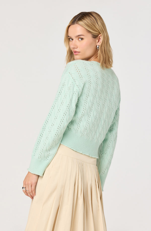 Kalen Cable-Knit Bow Cutout Cardigan - ASTR the Label