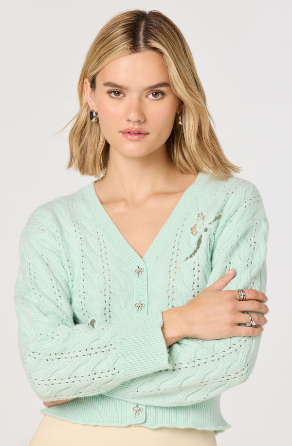 Kalen Cable-Knit Bow Cutout Cardigan - ASTR the Label