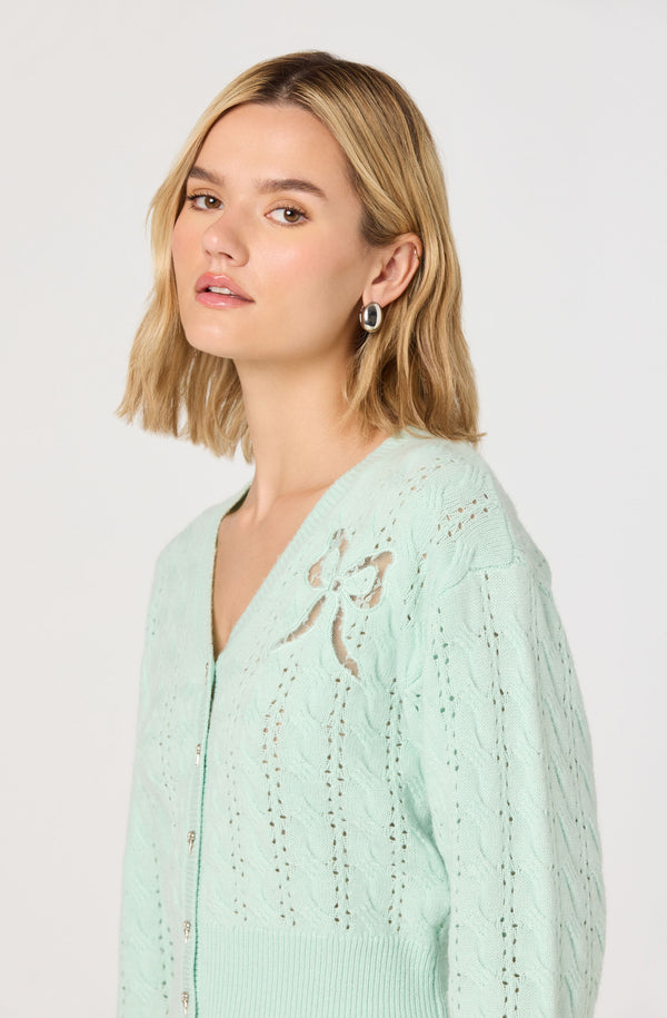 Kalen Cable-Knit Bow Cutout Cardigan - ASTR the Label