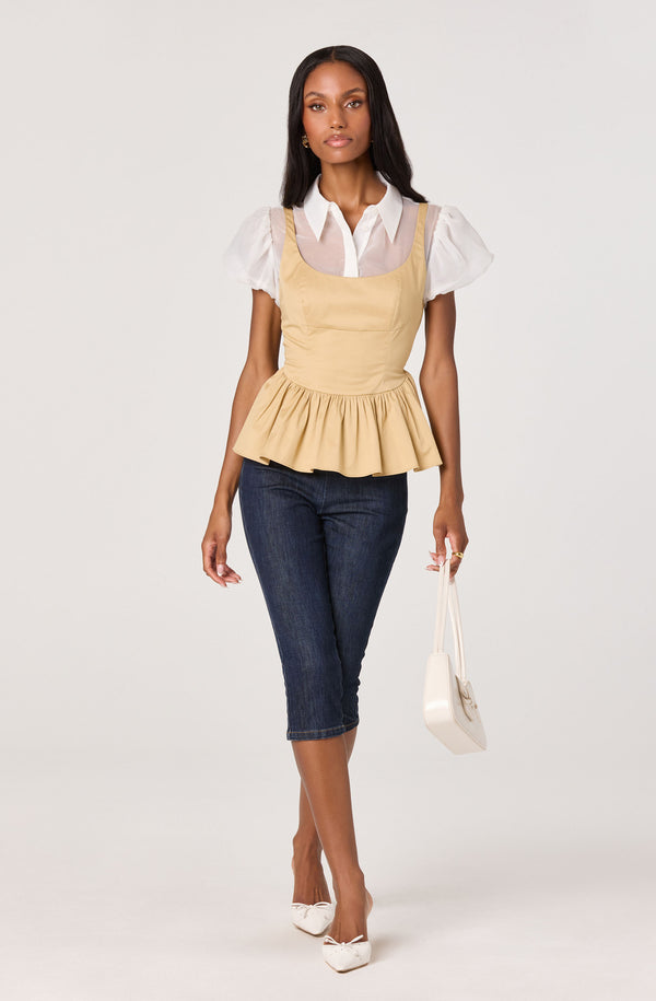 Carrington Mixed Media Layered Peplum Top - ASTR the Label