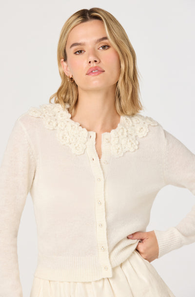 Meadow Floral Appliqué Collar Cardigan