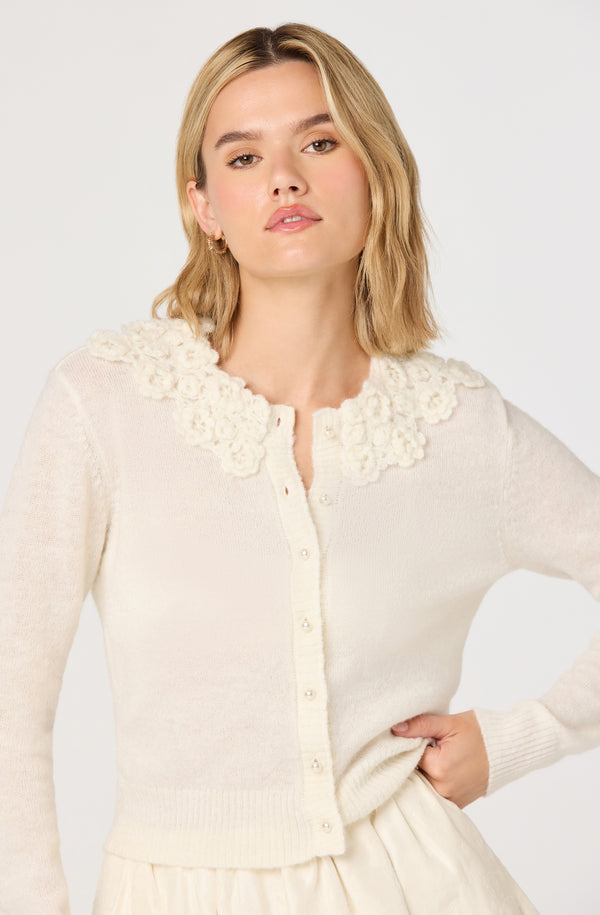 Meadow Floral Appliqué Collar Cardigan - ASTR the Label
