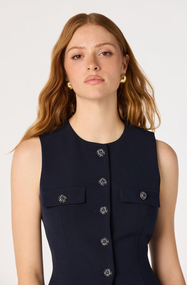 Kelson Pleated-Hem Button Vest