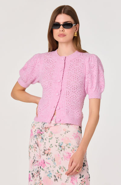 Kaydence Puff Sleeve Bobble Stitch Cardigan