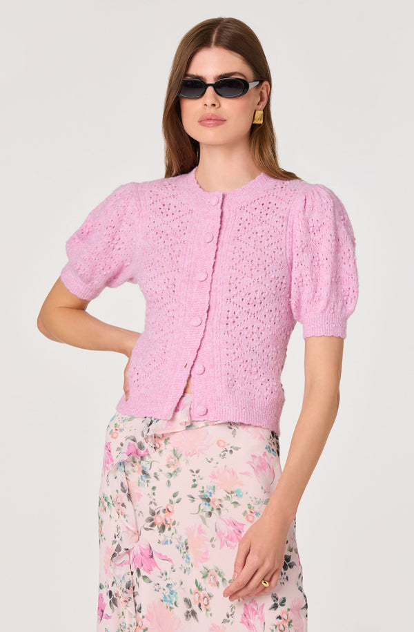 カーディガン moose's   puff sleeve mini cardigan Davina Puff Sleeve Cardigan-Chinchilla Embroidery | Boden USA