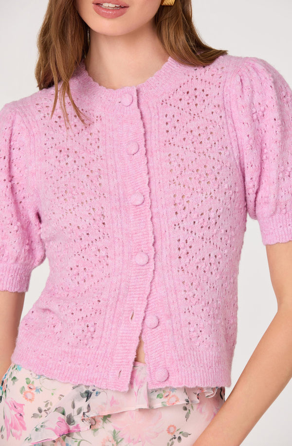 Kaydence Puff Sleeve Bobble Stitch Cardigan - ASTR the Label