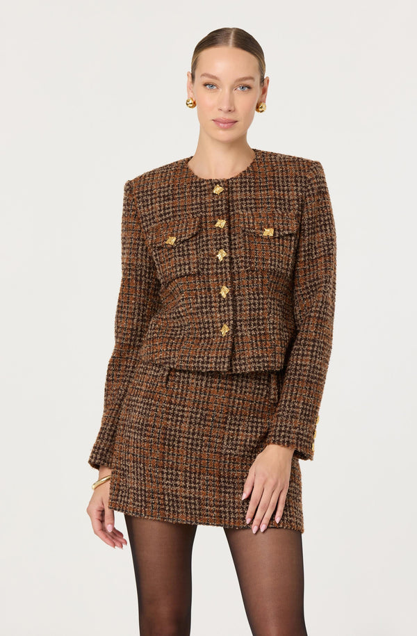 ジャケット・アウター idem tweed lady jacket/tweed flare skirt Kyleigh Plaid Tweed Jacket - ASTR the Label