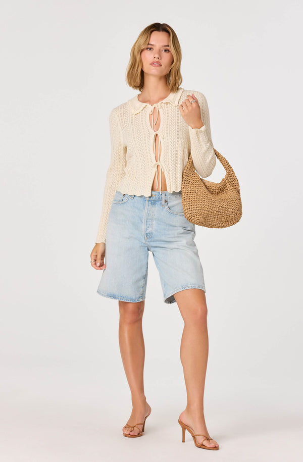 トップス LA FAM Cardigan Knit Fannie Cable-Knit Tie-Front Cardigan - ASTR the Label