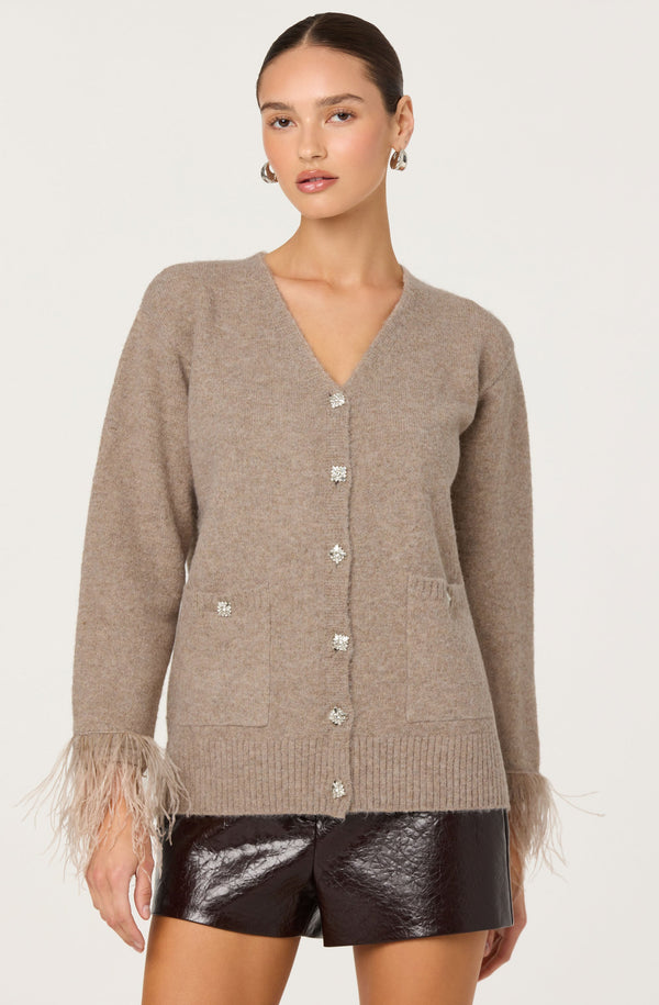 Grie Embellished Feather Trim Cardigan - ASTR the Label