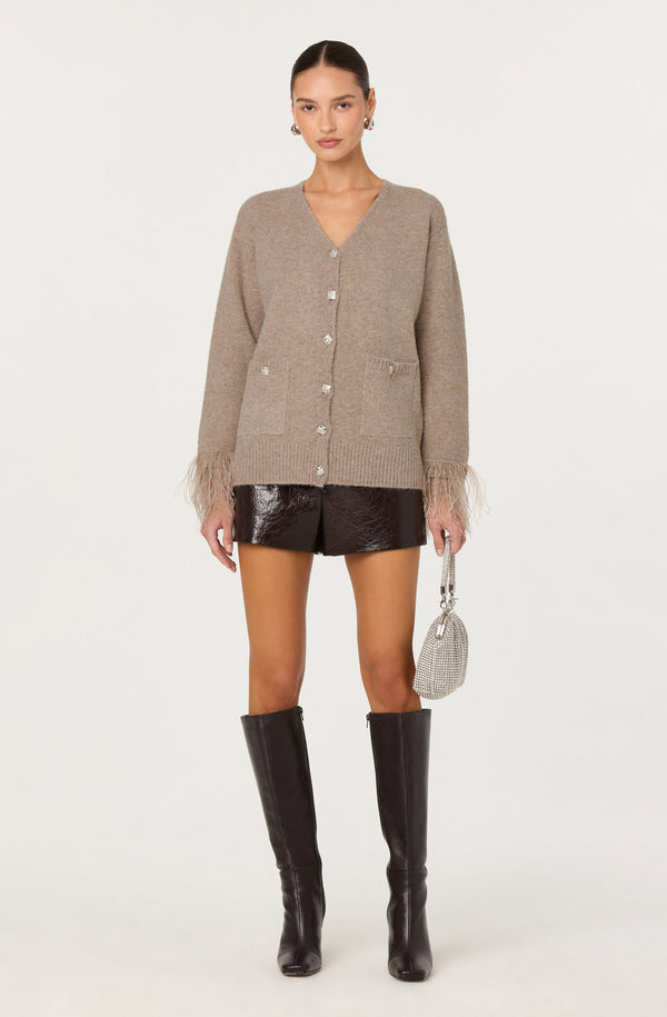 Grie Embellished Feather Trim Cardigan - ASTR the Label