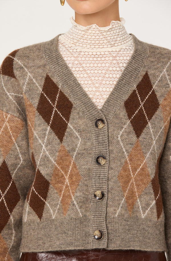 Ashtyn V-neck Argyle Cardigan - ASTR the Label