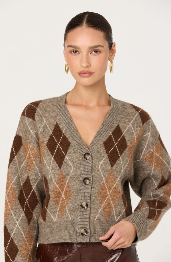 Ashtyn V-neck Argyle Cardigan - ASTR the Label